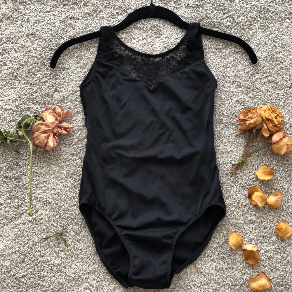 High Cut Black Classin Leotard With Floral Mesh - Gem
